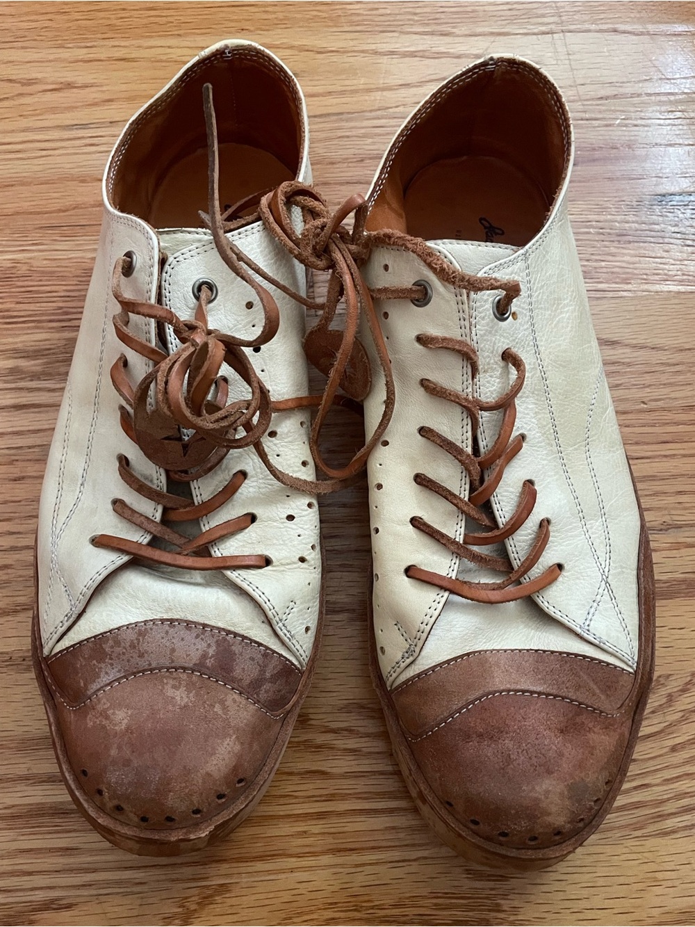 Rare Converse Jack Purcell Cream and Brown Two-Tone Leather Lace-Up Oxfords